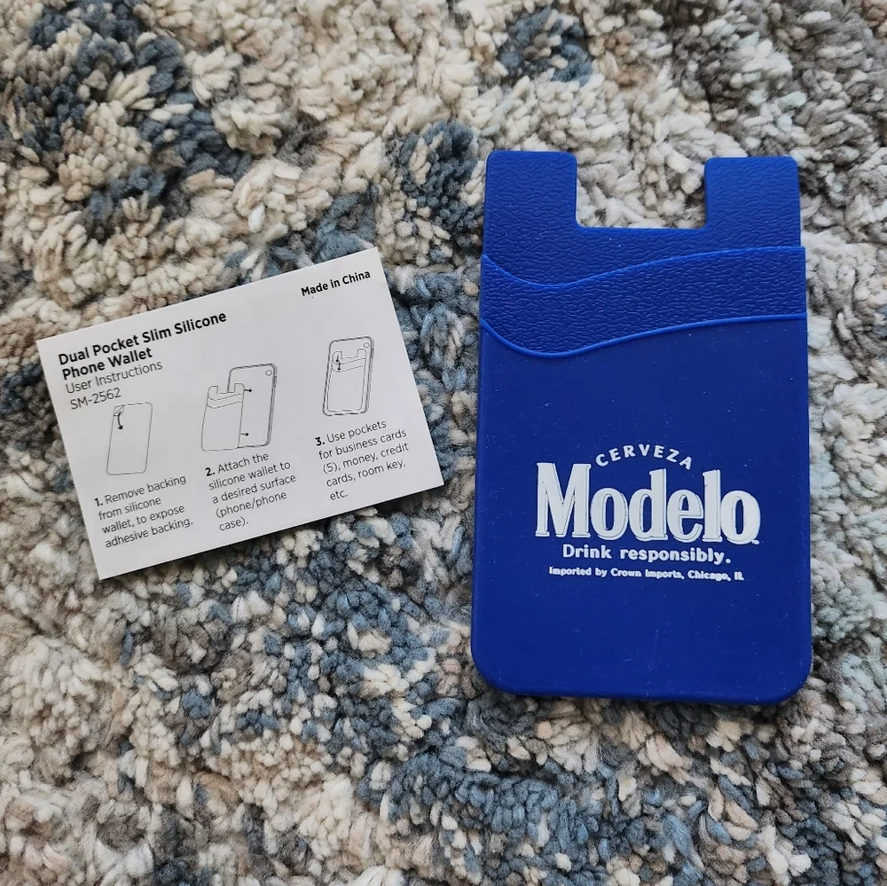 Cerveza Modelo Dual Pocket Slim Silicone Phone Wallet Sticker Holder Blue White